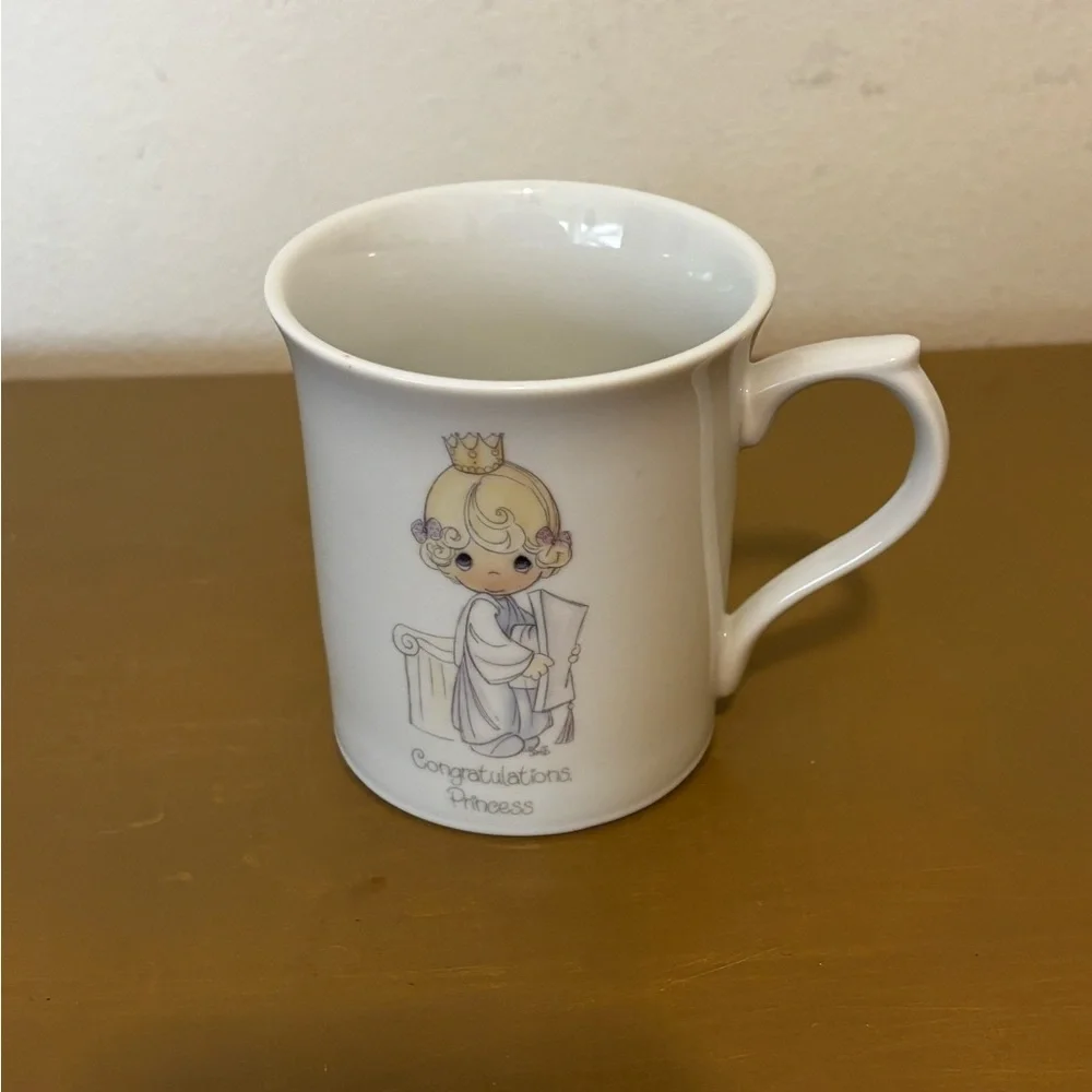 1985 Precious Moments White Porcelain Princess Mug with Gold Crown